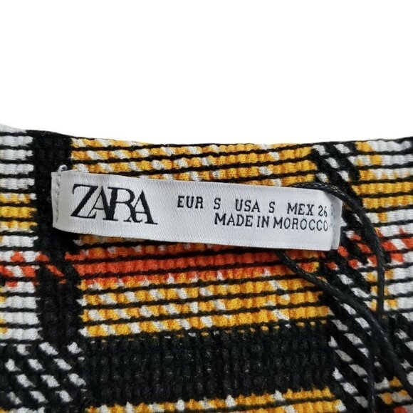 Zara Midi Dress Small Yellow Plaid Harvest 3/4 Sleeves Bloggers Favorite Boho - Picture 3 of 11